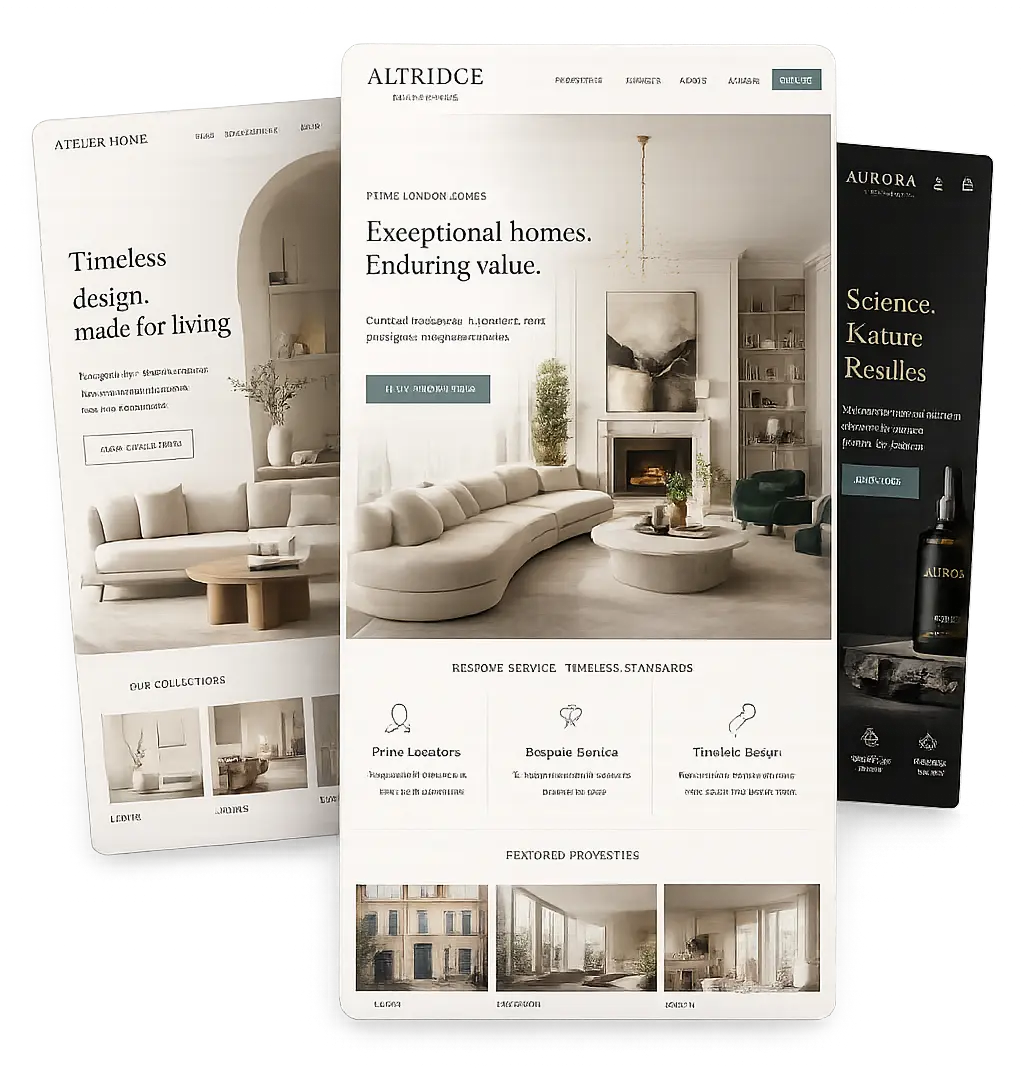 Preview of custom website designs created by The Creative Web Minds.